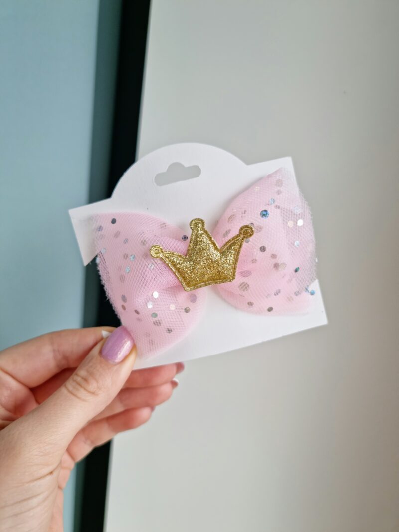 Kroko-klamber roosa kuldse krooniga