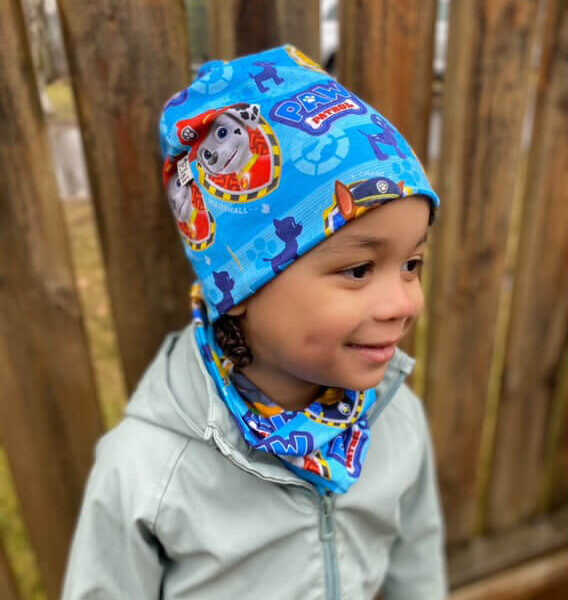 Topeltpuuvillane müts ja sall käpapatrulliga tuukrimüts